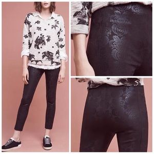 •ANTHROPOLOGIE•‎ Essential Skinny Pant in Black Floral Foil Jacquard Size 4